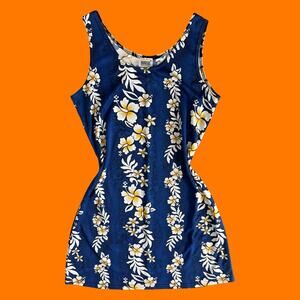 90's vintage tropical hawaiian floral beach vacation y2k mini dress LARGE